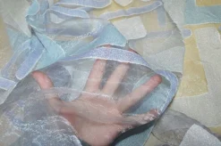 TESSUTO TENDA ORGANZA DEVOREH FANTASIA GEOMETRICA AZZURRA
