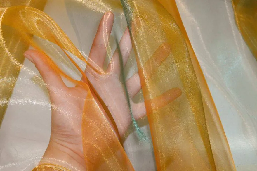TESSUTO TENDA ORGANZA FASCE ARANCIO VERDE