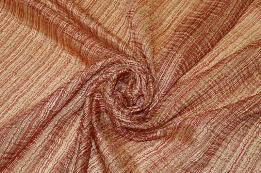 TESSUTO TENDA ORGANZA STROPICCIATA ROSSA E ORO