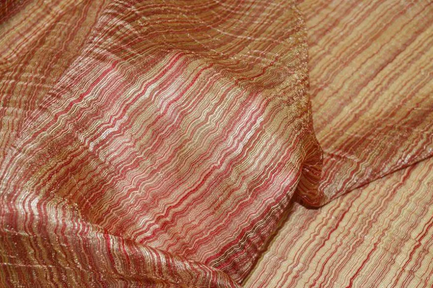 TESSUTO TENDA ORGANZA STROPICCIATA ROSSA E ORO