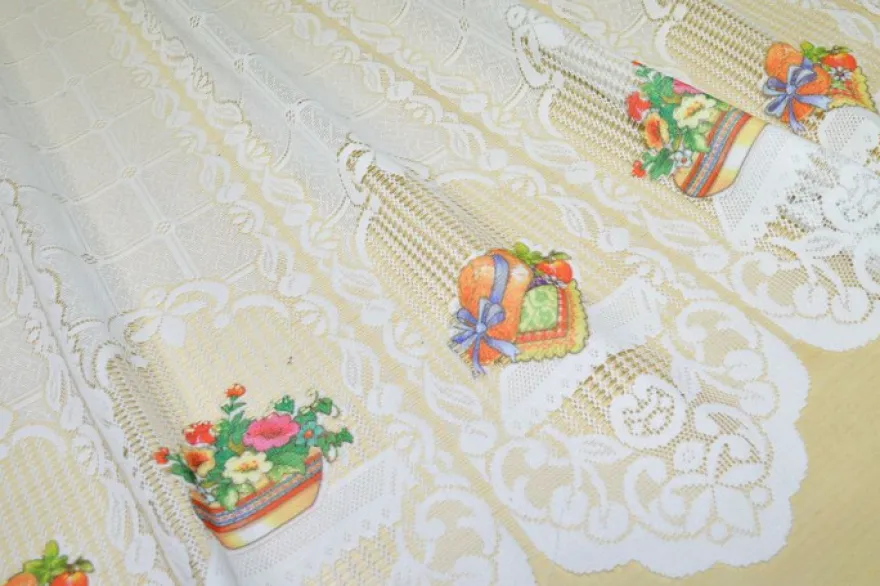 TESSUTO TENDA RICAMATA CON DISEGNO VASO FIORI