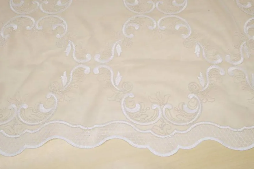 TESSUTO TENDA TULLE RICAMATO PANNA