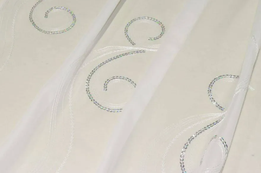TESSUTO TENDA VELO RICAMATO CON PAILLETTES ARGENTO