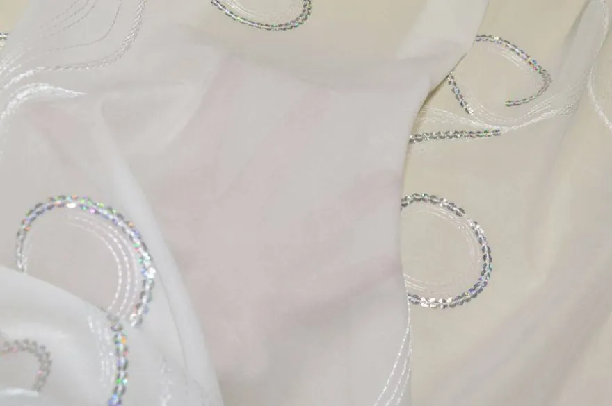 TESSUTO TENDA VELO RICAMATO CON PAILLETTES ARGENTO