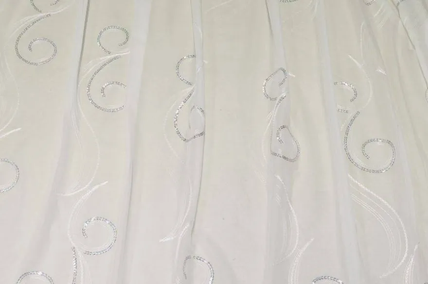 TESSUTO TENDA VELO RICAMATO CON PAILLETTES ARGENTO