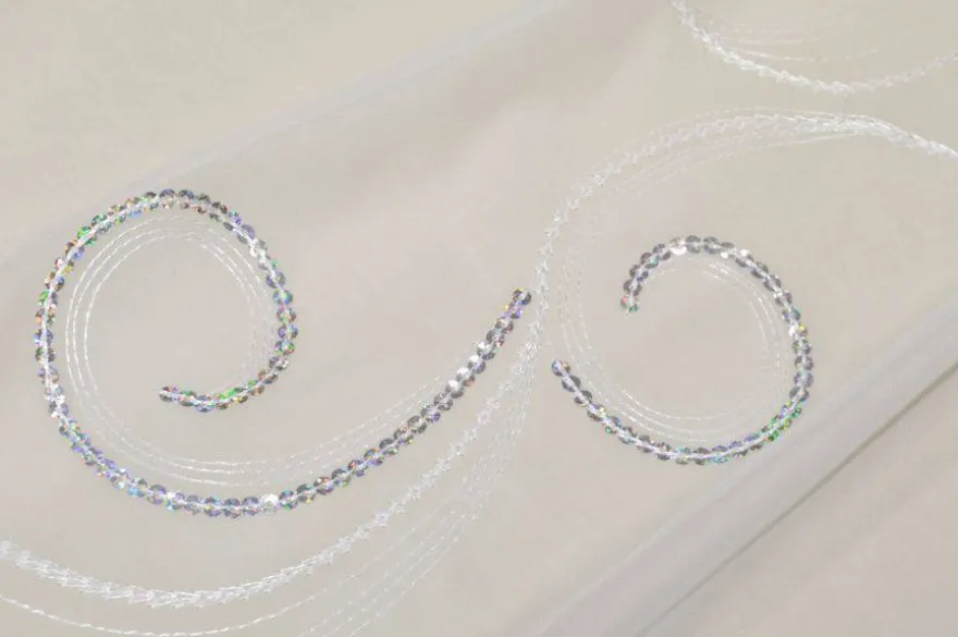 TESSUTO TENDA VELO RICAMATO CON PAILLETTES ARGENTO