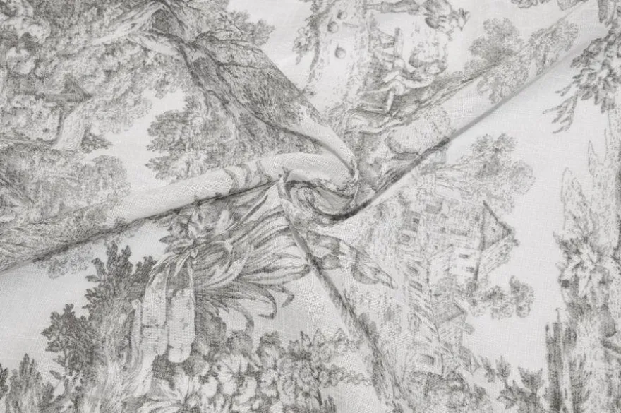 TESSUTO TENDINO FANTASIA TOILE DE JOUY GRIGIO
