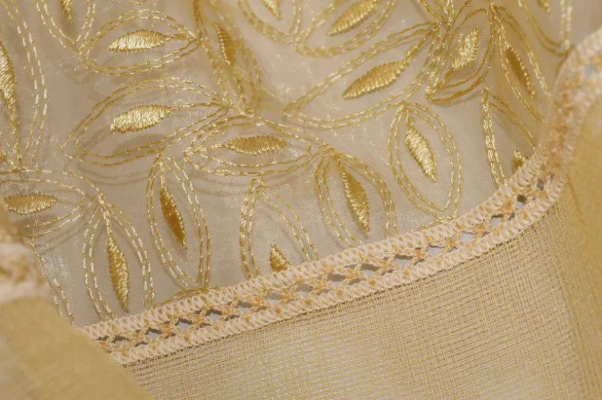 TESSUTO TENDINO ORGANZA RICAMATA OCRA