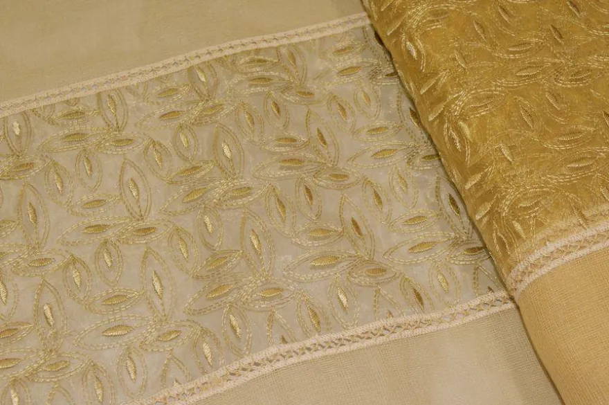 TESSUTO TENDINO ORGANZA RICAMATA OCRA