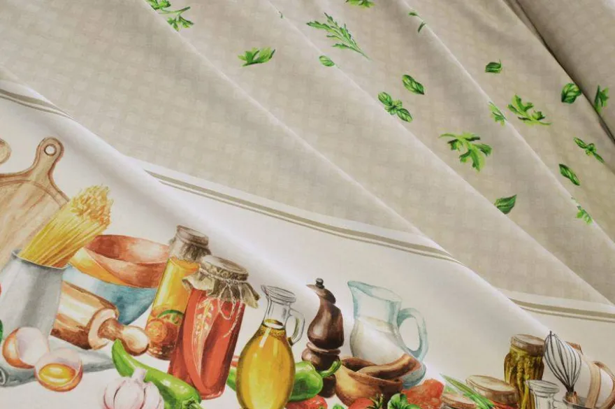 TESSUTO TOVAGLIA PURO COTONE DISEGNO CUCINA