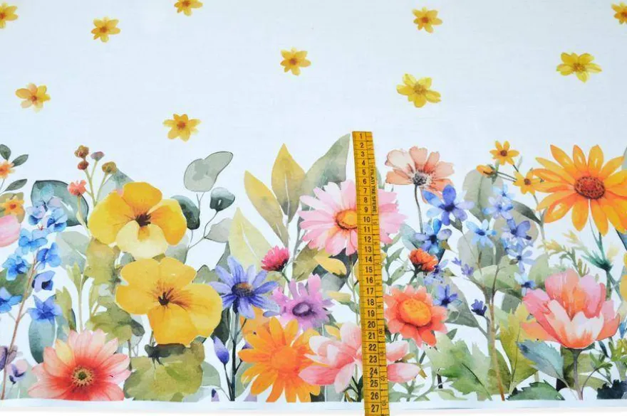 TESSUTO TOVAGLIA PURO COTONE DISEGNO FIORI MULTICOLOR