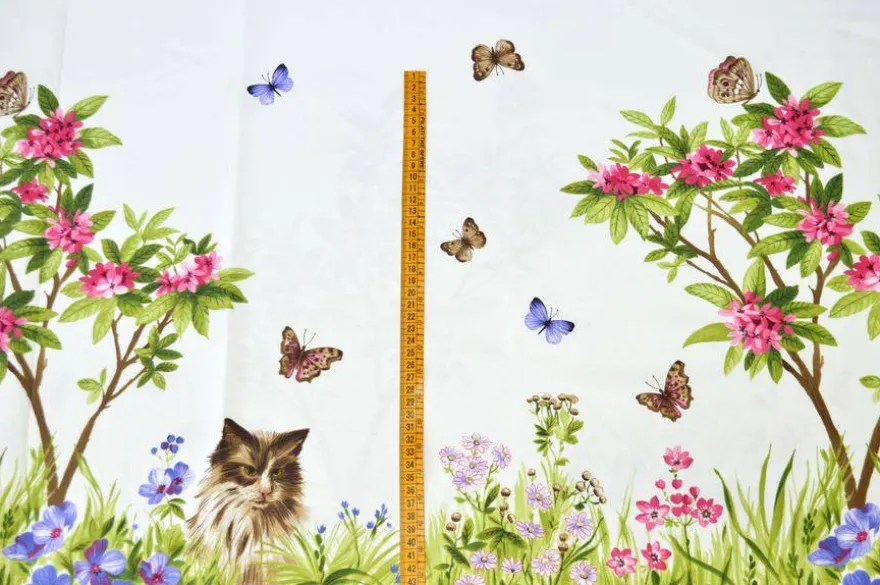 TESSUTO TOVAGLIA PURO COTONE DISEGNO CANI E GATTI