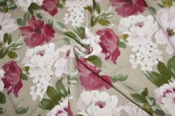 TESSUTO TOVAGLIA PURO LINO FANTASIA FLOREALE FONDO ECRU