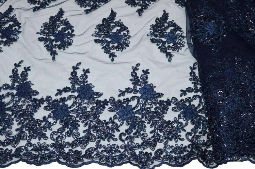 TESSUTO TULLE RICAMATO CON PAILLETTES