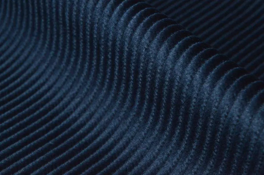 TESSUTO VELLUTO PURO COTONE A COSTE 500 RIGHE BLU
