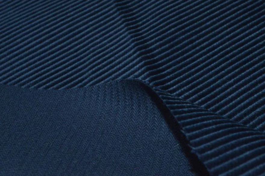 TESSUTO VELLUTO PURO COTONE A COSTE 500 RIGHE BLU