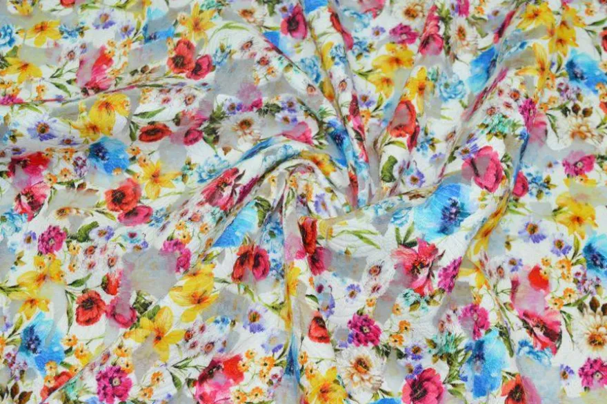 TESSUTO VISCOSA DEVORE' FIORE MULTICOLOR