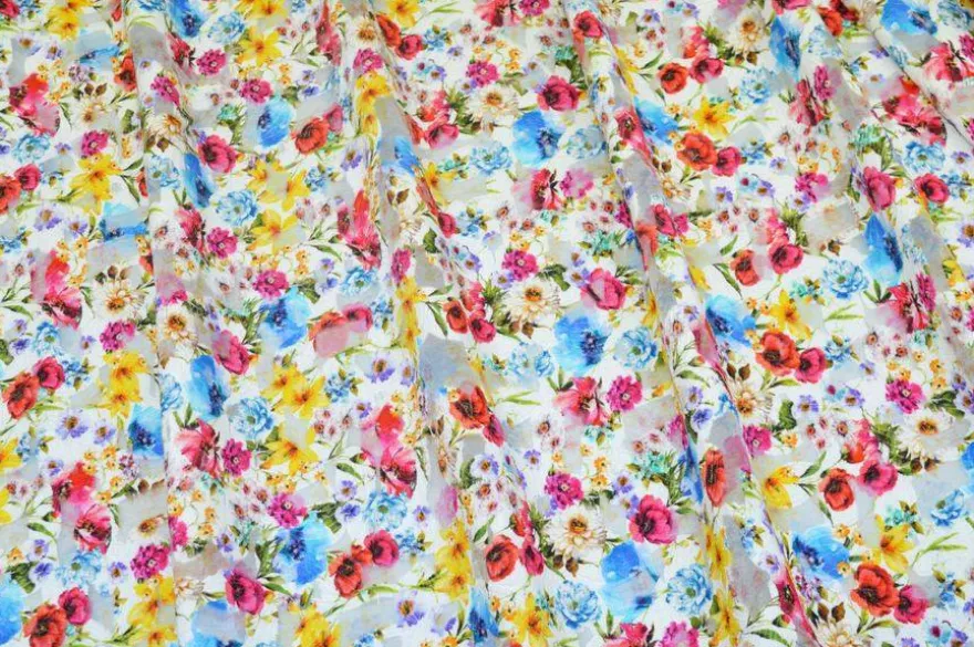 TESSUTO VISCOSA DEVORE' FIORE MULTICOLOR