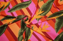 TESSUTO VISCOSA FANTASIA TROPICALE ARANCIO