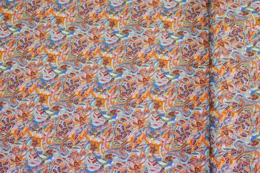TESSUTO VISCOSA/LINO FANTASIA CASHMERE ARANCIO BLU