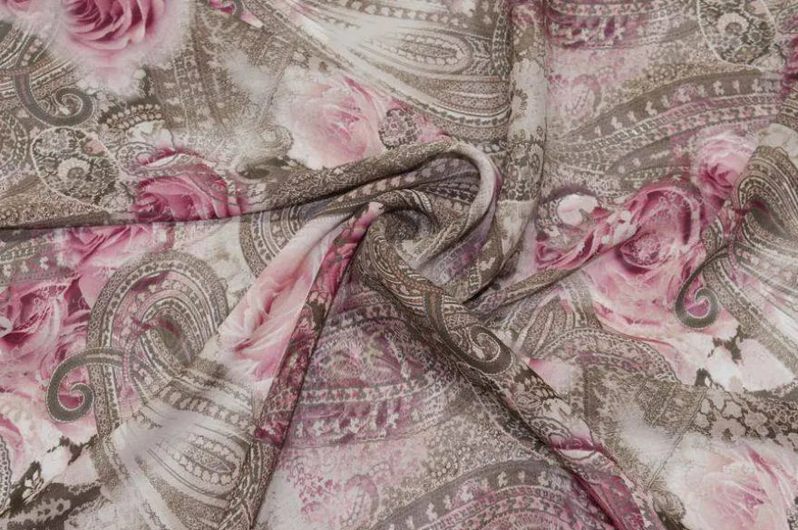 TESSUTO VOILE MISTO SETA DISEGNO CASHMERE ROSA