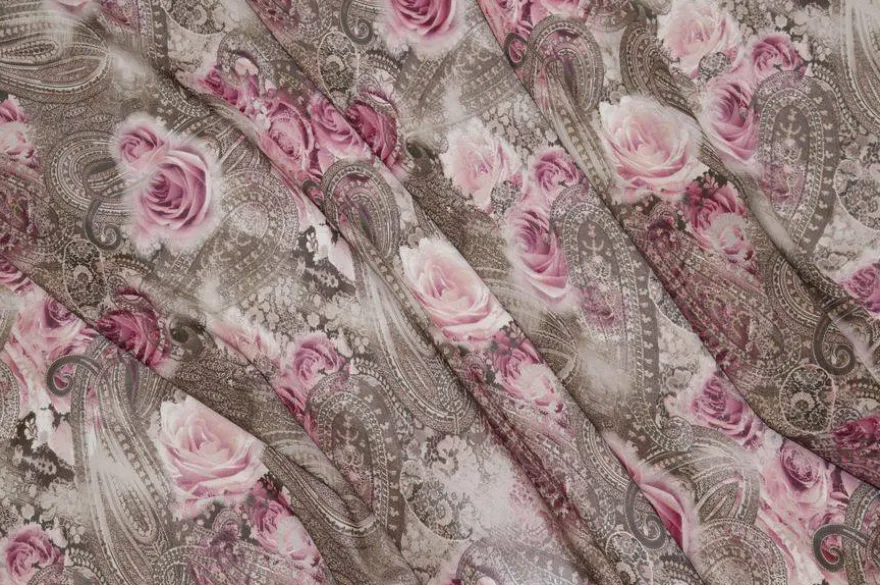 TESSUTO VOILE MISTO SETA DISEGNO CASHMERE ROSA