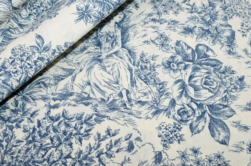 TOILE DE JOUY MISTO COTONE AZZURRO