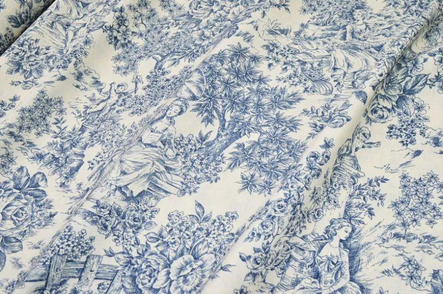 TOILE DE JOUY MISTO COTONE AZZURRO