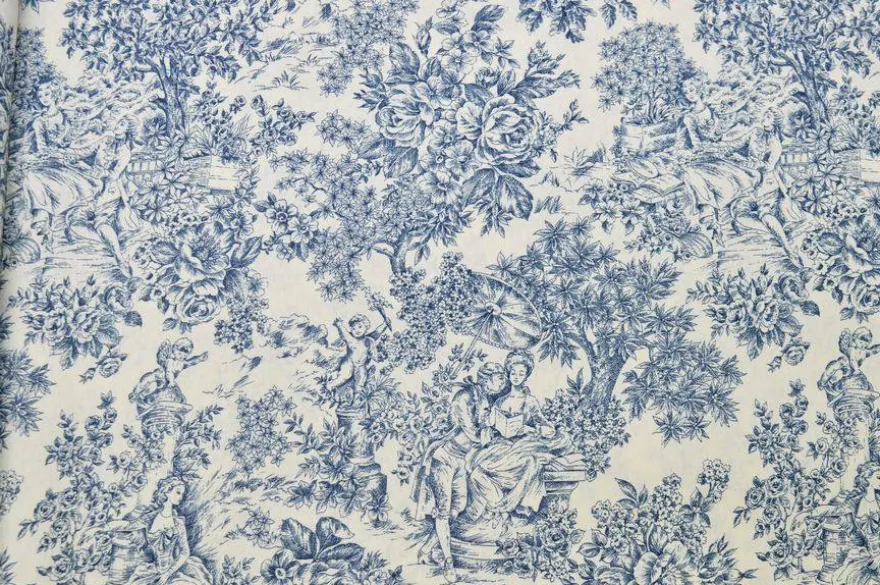 TOILE DE JOUY MISTO COTONE AZZURRO