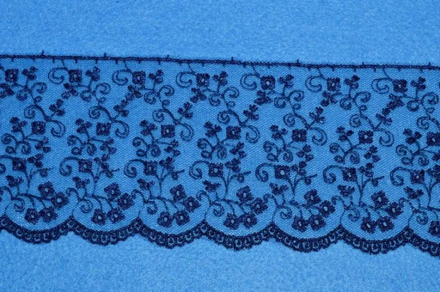 TULLE RICAMATO BLU ALTEZZA 7 CM
